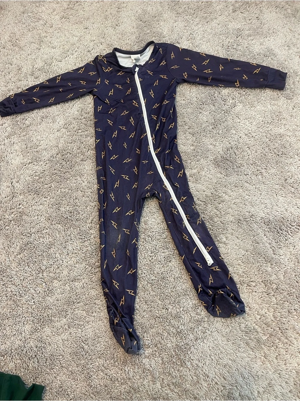 Kids Navy Lightning One-Piece Pajamas with Zipper